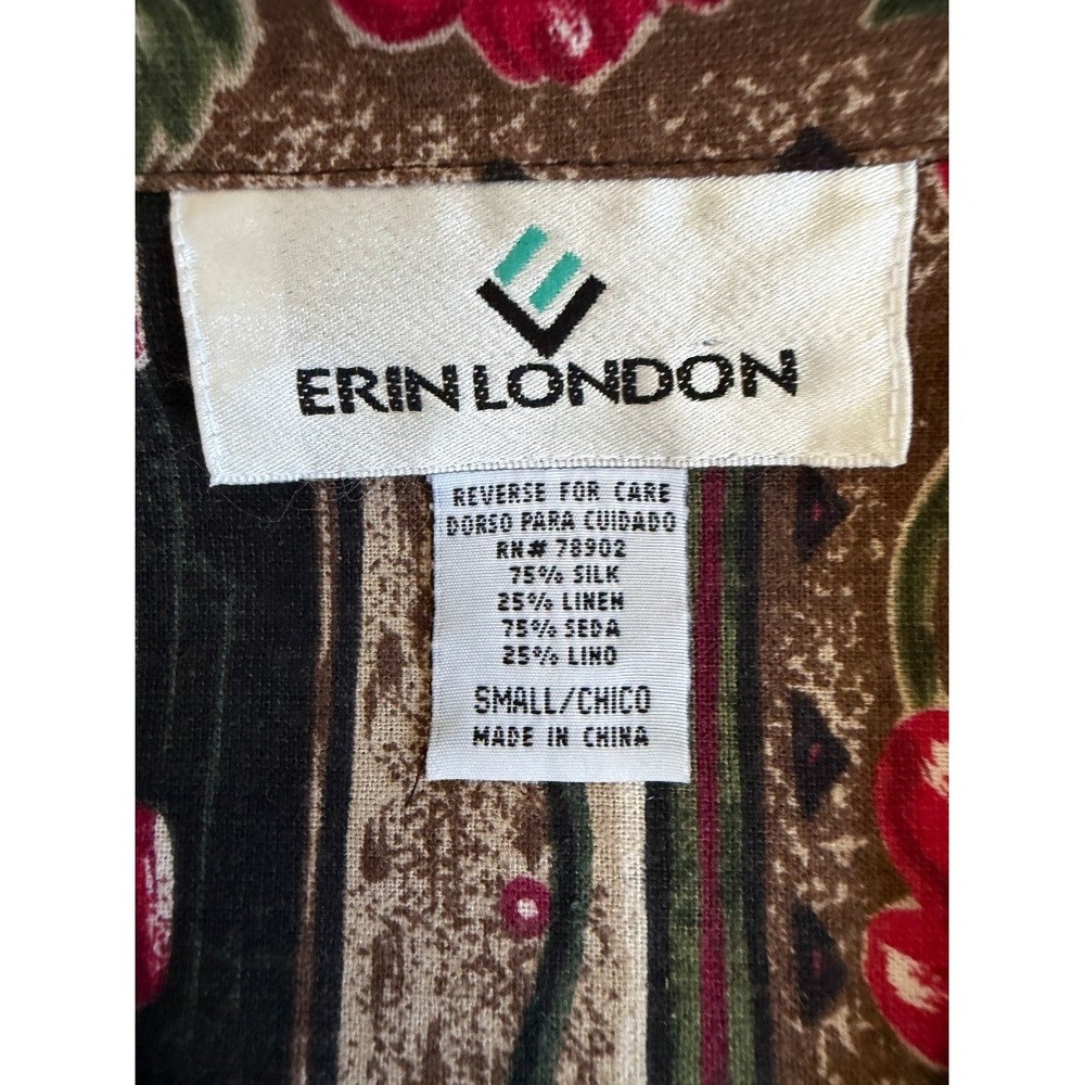 Erin London Womens Blouse Shirt Green Elephant Print Silk Linen Small - Picture 4 of 13